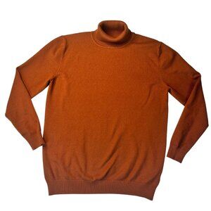 Mens Rust Orange Turtleneck Sweater Ribbed Cuffs & Hem Soft Knit Size M